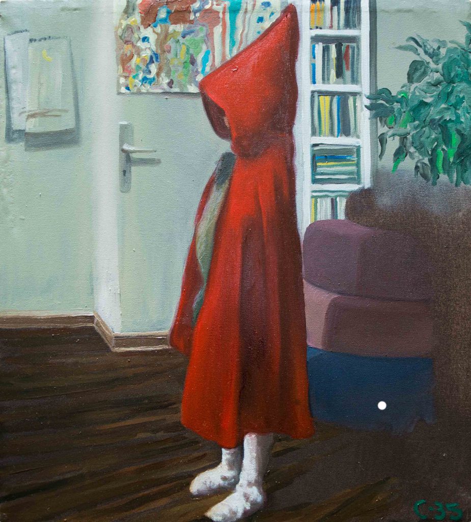 ROTE KAPUZE I (MARIA), 2018, 60 cm x 55 cm, Öl auf Leinwand