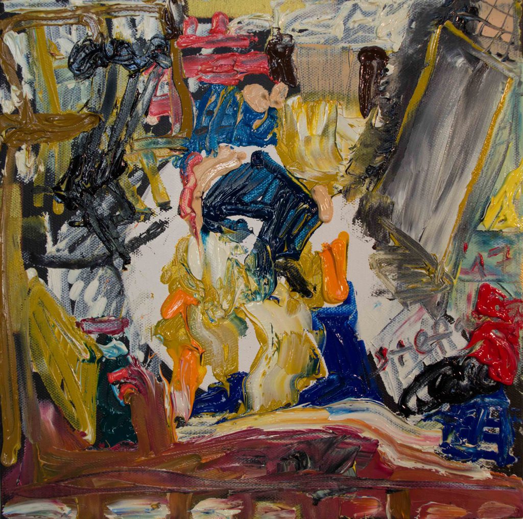 Schlafender im Atelier II, 2018, 45 cm x 40 cm, Öl auf Leinwand