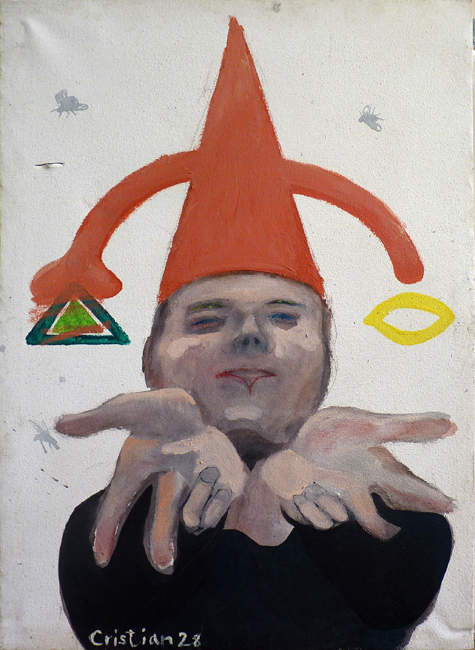 Magier mit Fliegen, 2011, 64 cm x 45 cm, Öl und Acryl auf Leinwand